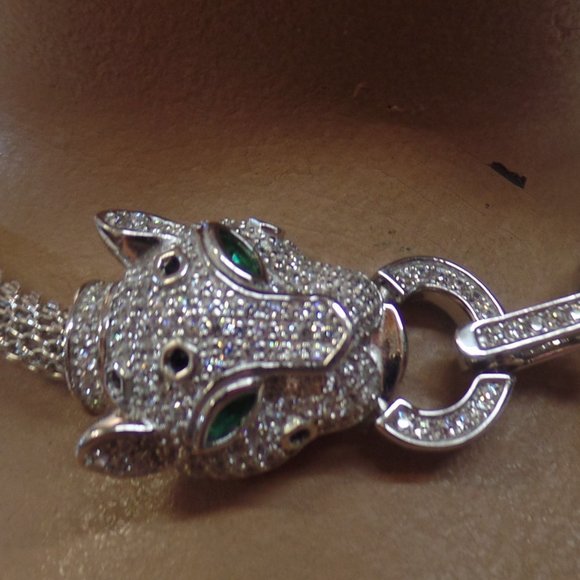 Tiara Leopard Head SS 9.25 CZ Bracelet BNWT - Picture 2 of 12